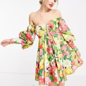 ASOS EDITION off shoulder mini dress in floral print